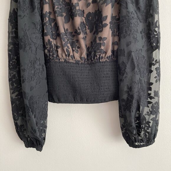 Anthropologie Current Air Smocked Black Lace Blouse Size Small NWT Whimsygoth - Picture 9 of 10